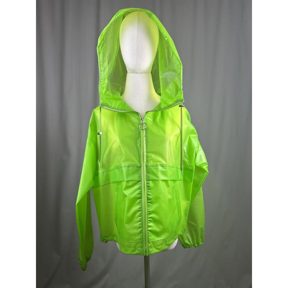 Womens Anthropologie Elodie Sz Med Hooded Jelly Rain Jacket Lime Green Street